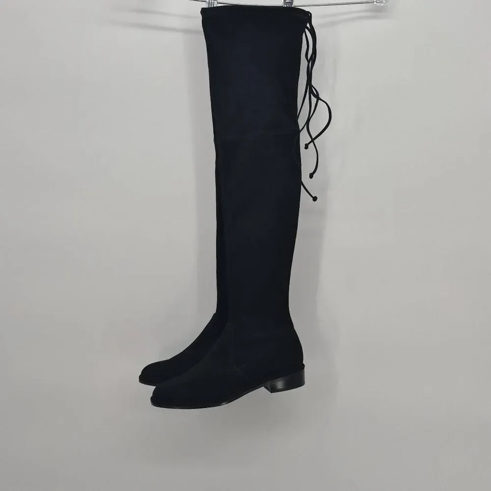 New Stuart Weitzman Lowland Over The Knee Boots In Black Suede Size 6